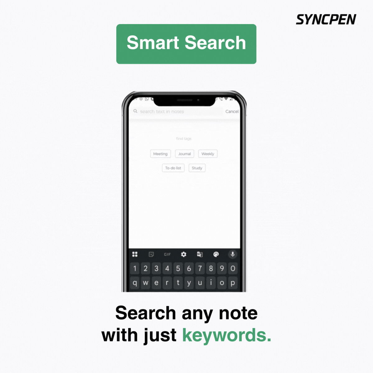 SyncPen 3 smart search feature for finding notes using keywords
