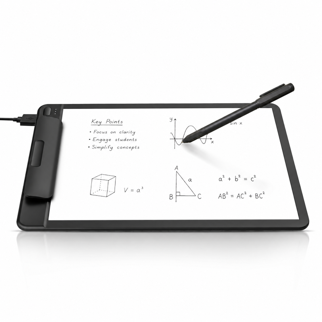 SyncPad A4 digital writing pad with ink pen and handwritten maths notes on paper