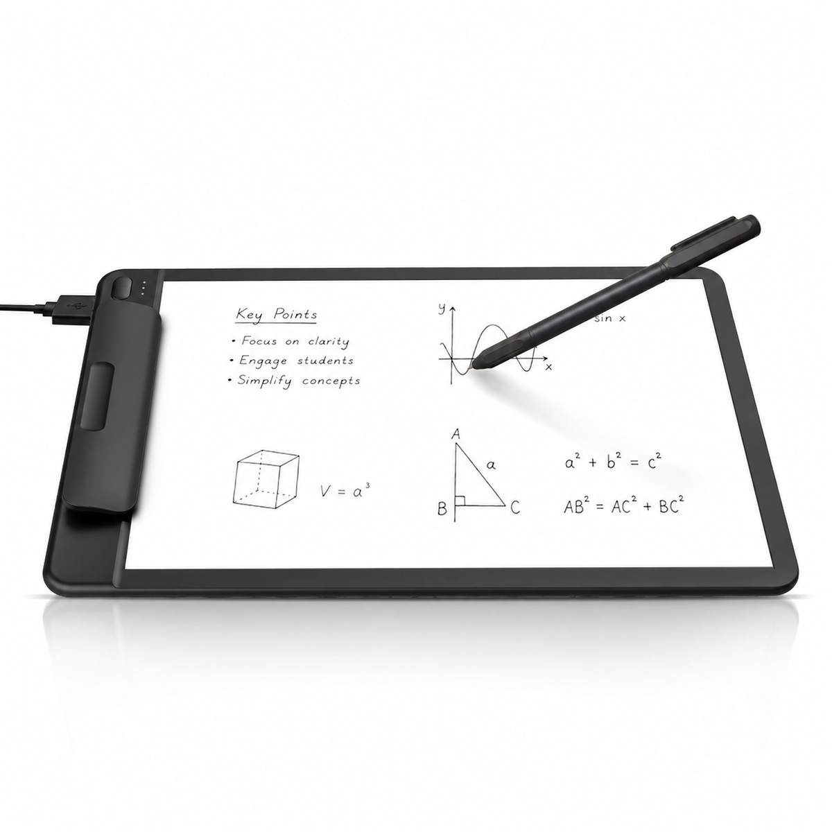 SyncPad A4 digital writing pad with ink pen and handwritten maths notes on paper
