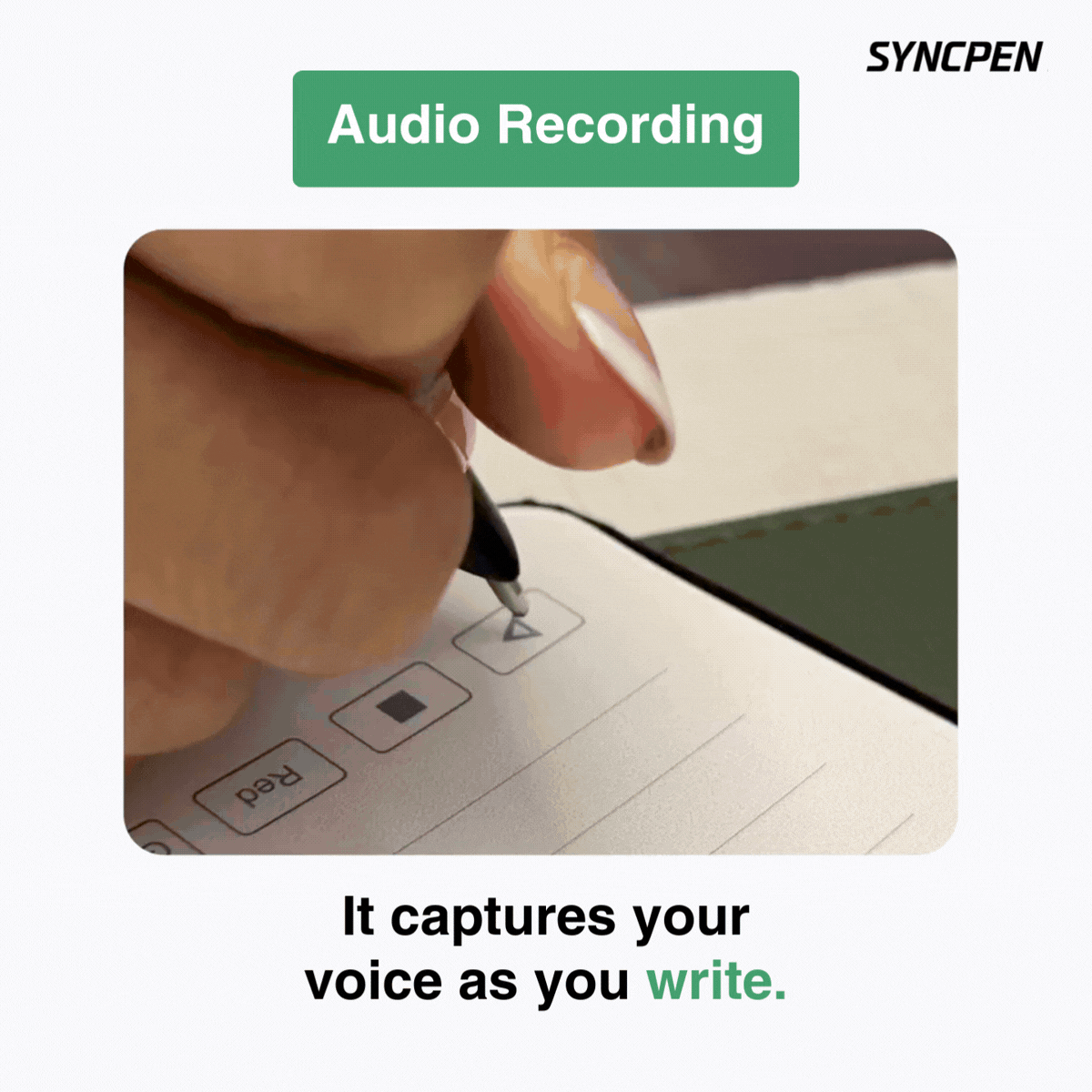 SyncPen 3 audio recording feature capturing voice while writing notes