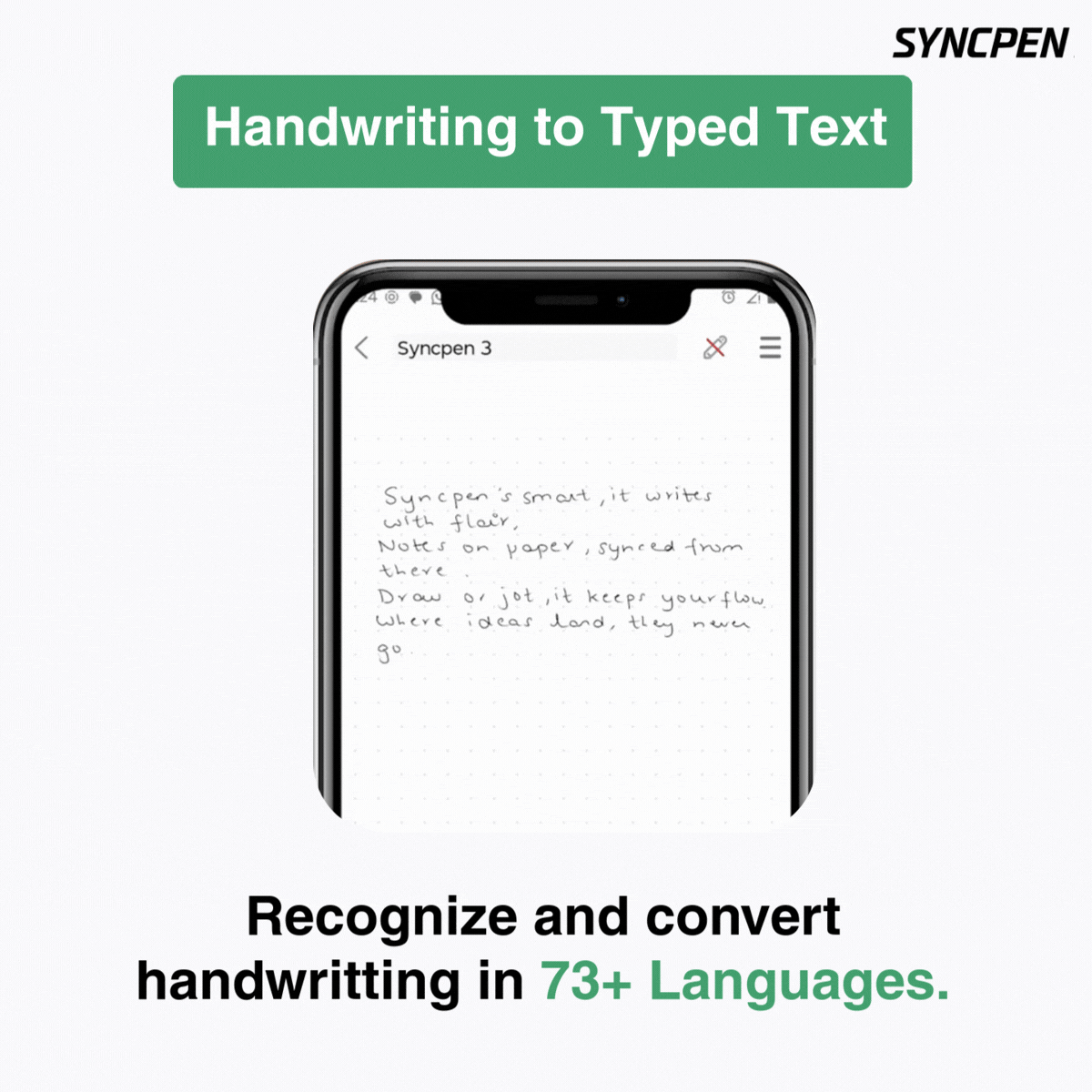 SyncPen 3 handwriting to typed text conversion in 73 plus languages