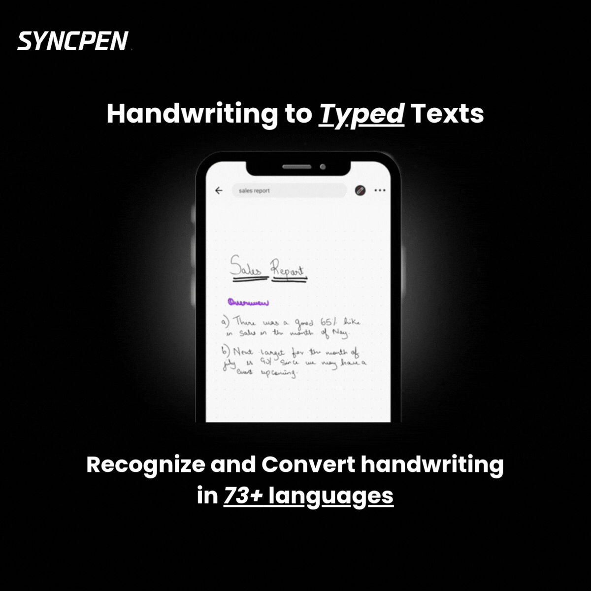 SyncPen handwriting to typed text conversion in 73 plus languages