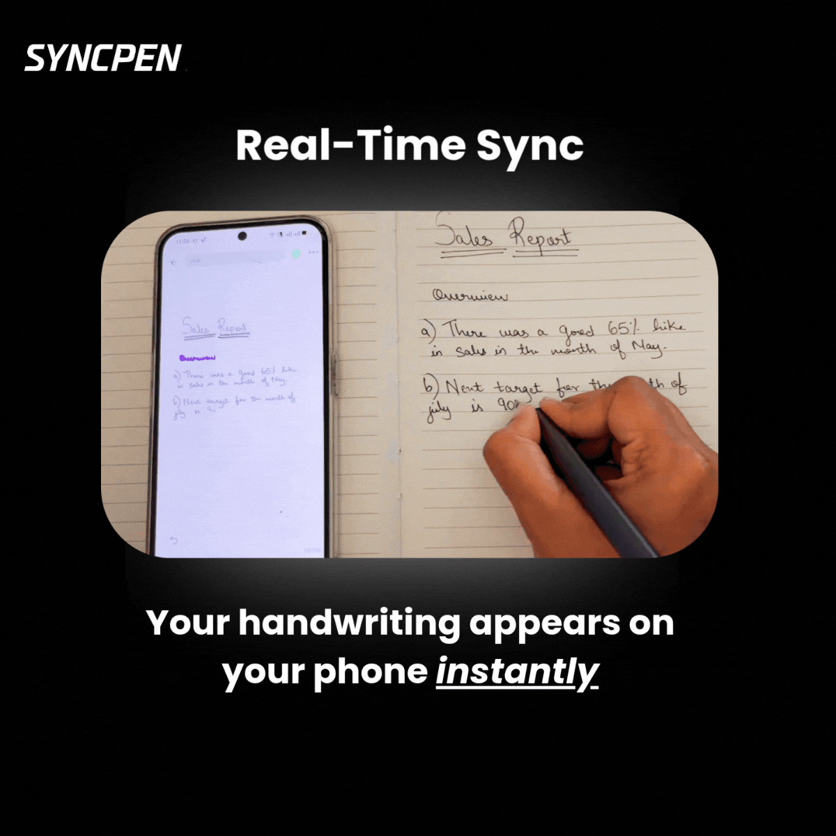 SyncPen real time sync showing handwritten notes appearing instantly in the app