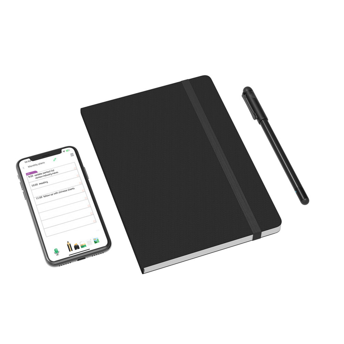 SyncPen  black smart notebook front view with elastic closure